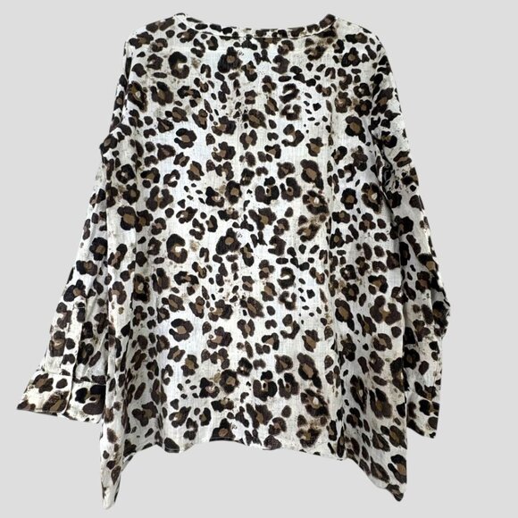 JM Collection Linen Safari Top Sz. 8 Button Down Animal Print Resort Boho Mob Wi - Picture 6 of 8